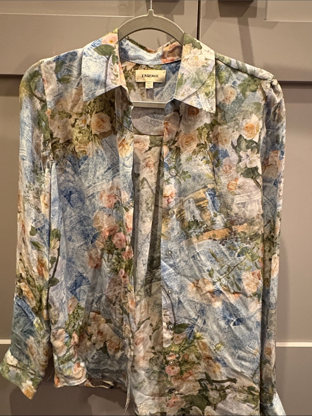L'AGENCE Light Blue Floral Button-Down Shirt